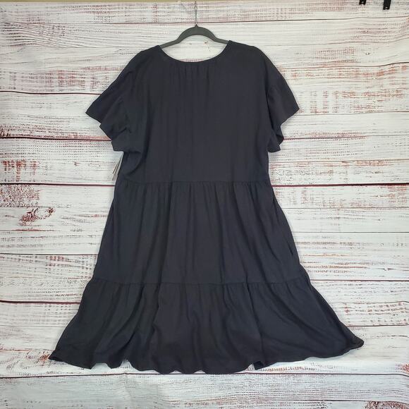 Seven7 Black Tiered Cottagecore Dress Sz 1X Ruffle Pleated Stretchy Pockets NWT - Picture 2 of 16